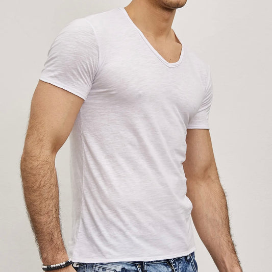 T-shirt Y.Two Col V F037 Blanc