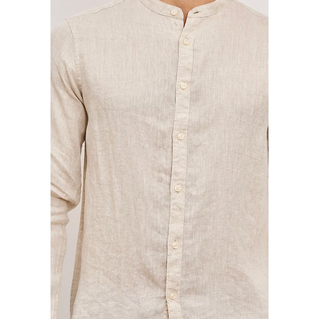 Chemise en Lin Noos Col Mao Beige - En Insidshop Sos Blanc