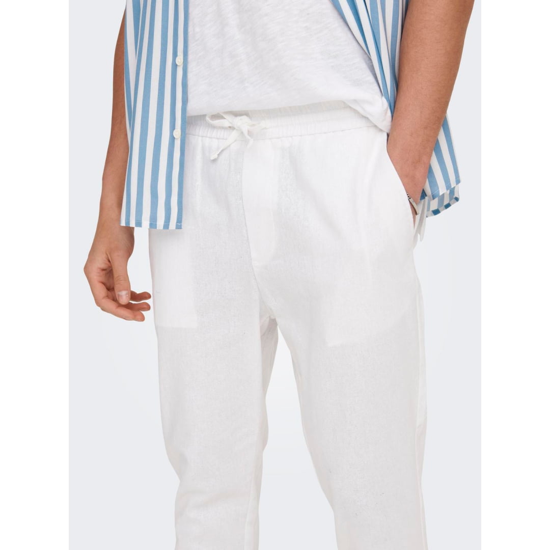 Pantalons en Lin Only & Sons Crop Cot Bright White