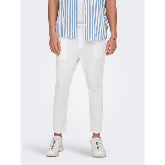 Pantalons en Lin Only & Sons Crop Cot Bright White