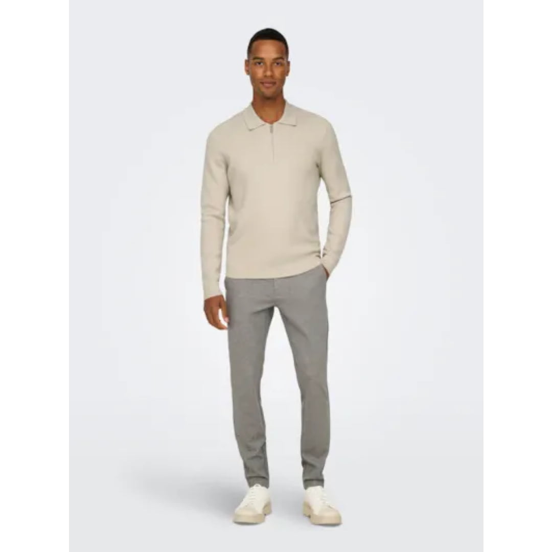 Polo Only & Sons Onscooper LS 12 Half Zip Silver Lining - Ls