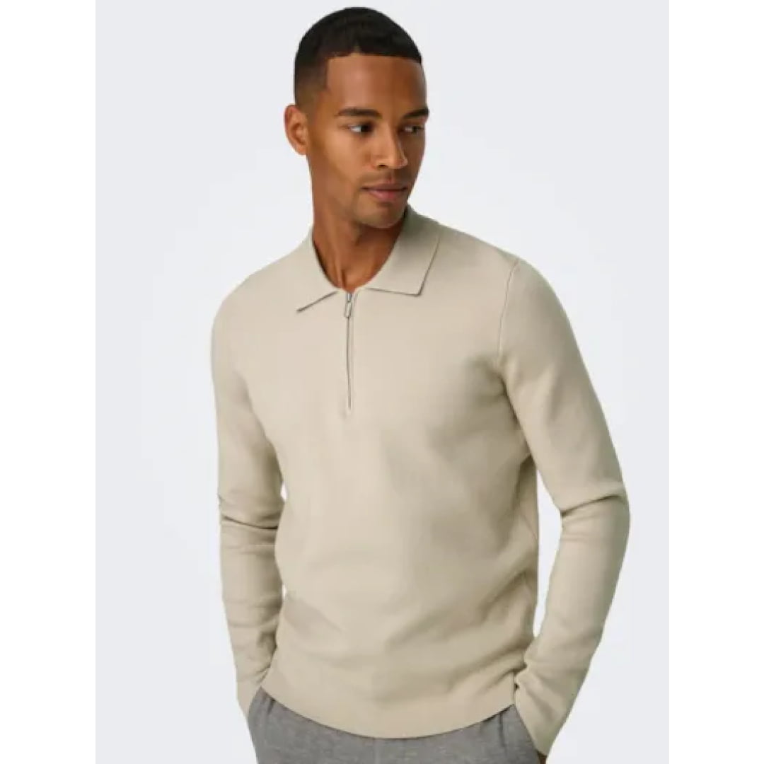 Polo Only & Sons Onscooper LS 12 Half Zip Silver Lining - Ls