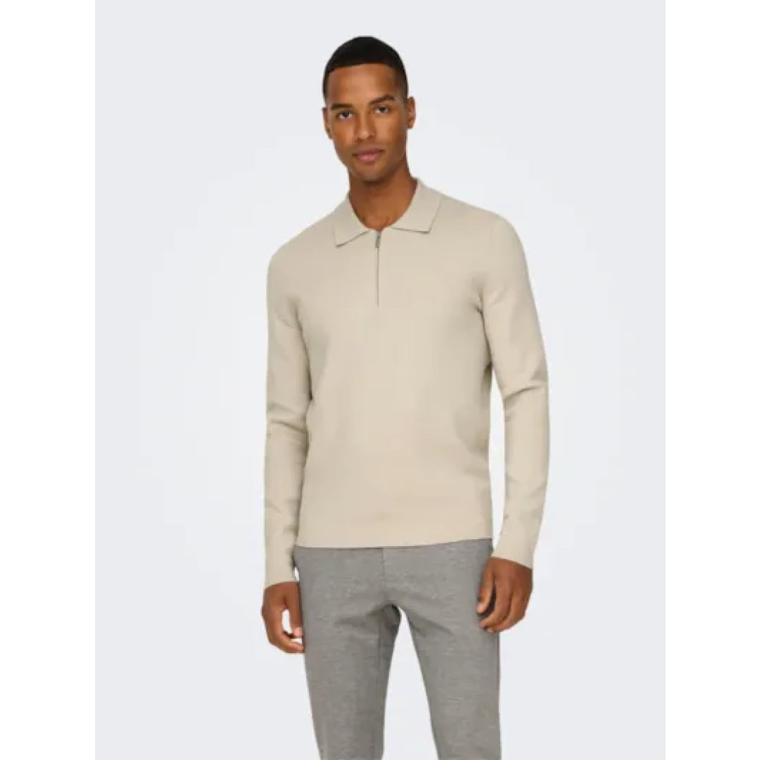 Polo Only & Sons Onscooper LS 12 Half Zip Silver Lining - Ls