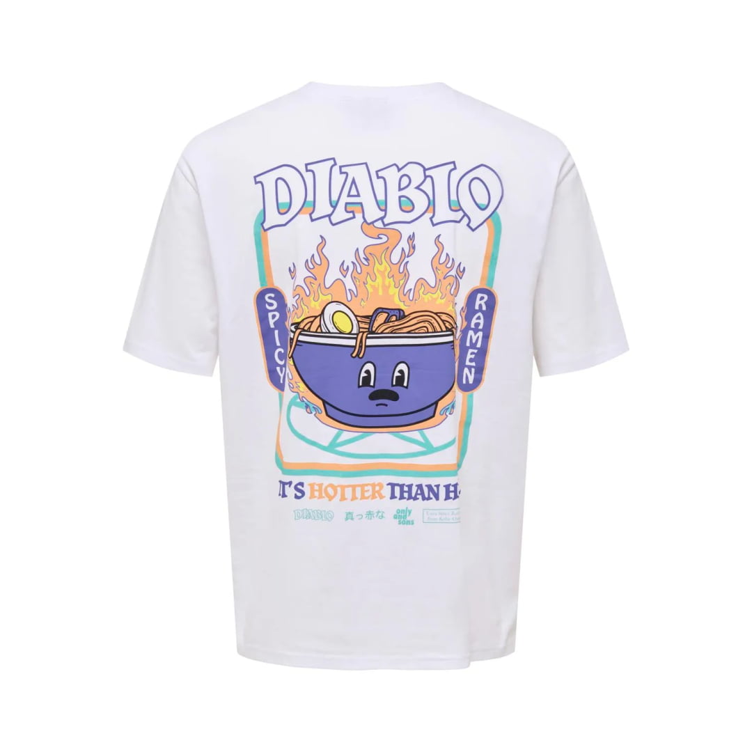 T-shirt Only & Sons Onskeane Relax Print Bright White Diablo