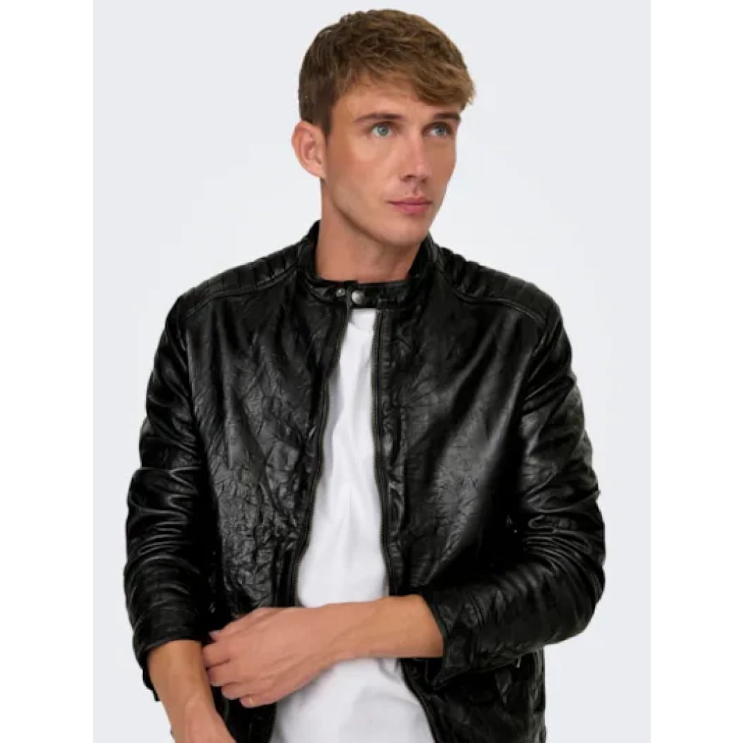 Veste en Cuir Only & Sons Onslucius Black - Insidshop.com